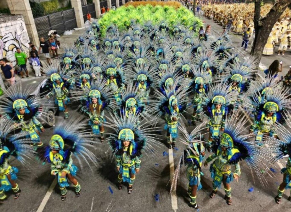 Liber la samba! Costume cu pene și care alegorice roz luminează parada carnavalului din Rio