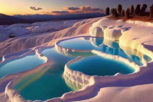 FOTO. Unde mergi în vacanță? Pamukkale este o minune naturală cu terase albe de travertin și piscine minerale